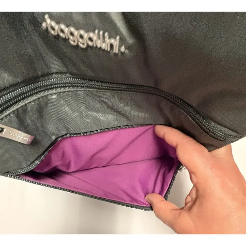 Baggallini Big Zipper Bag RFID Wristlet Black Purple Interior Travel Errands - Picture 8 of 9